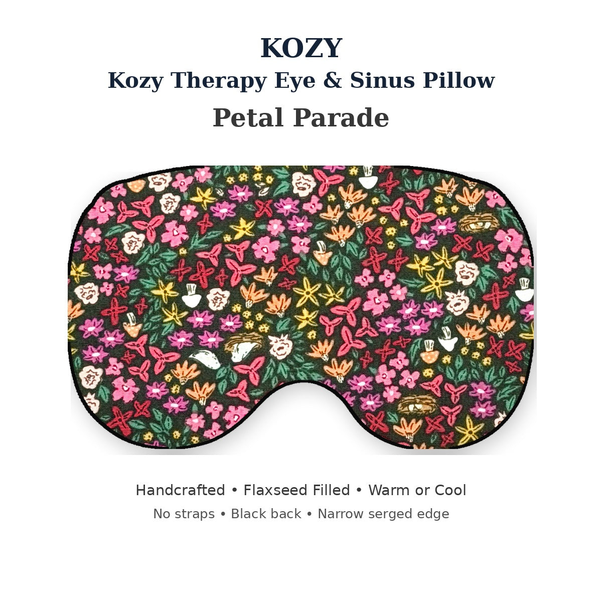 Petal Parade KOZY eye pillow, contoured front view