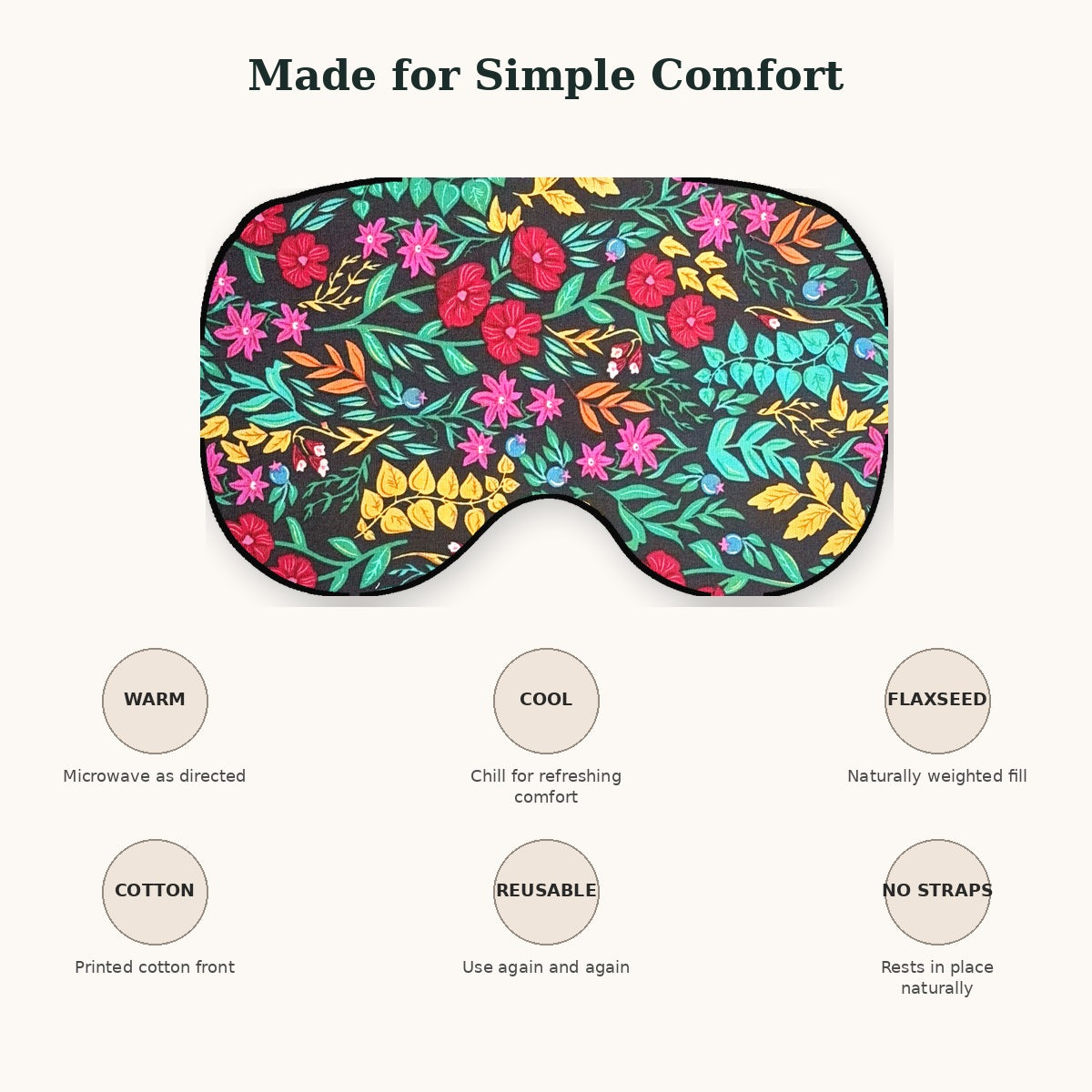 KOZY Kozy Therapy Eye & Sinus Pillow in Botanical Burst – warm cool flaxseed cotton reusable no-straps features