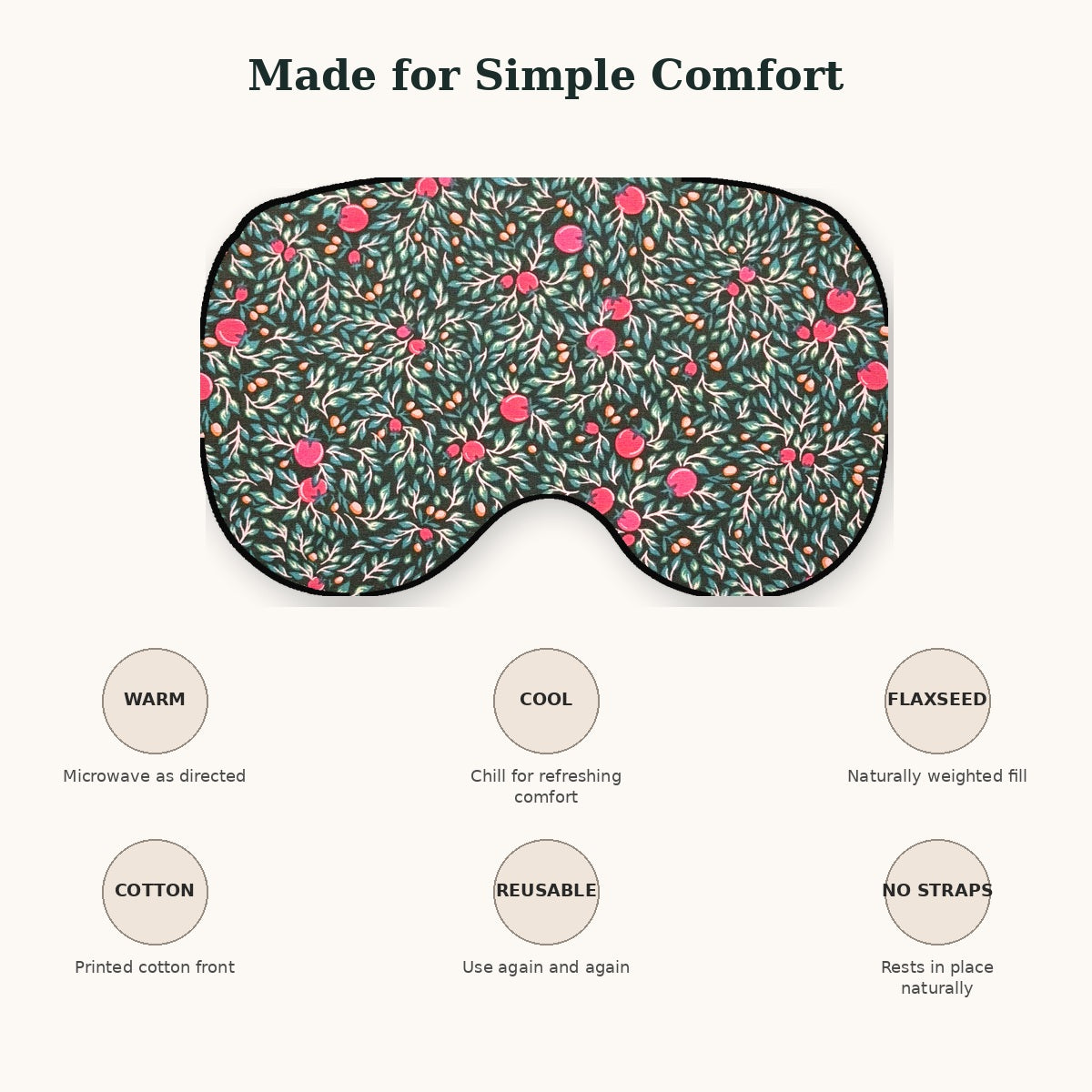 KOZY Kozy Therapy Eye & Sinus Pillow in Berry Bramble – warm cool flaxseed cotton reusable no-straps features